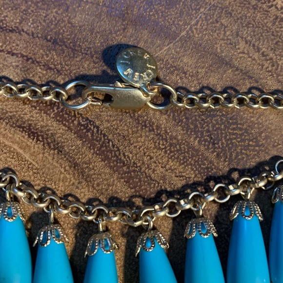 J Crew Baby Blue Tear Drop Beaded Boho Statement Bib Necklace Silver Tone Chain - Picture 2 of 2